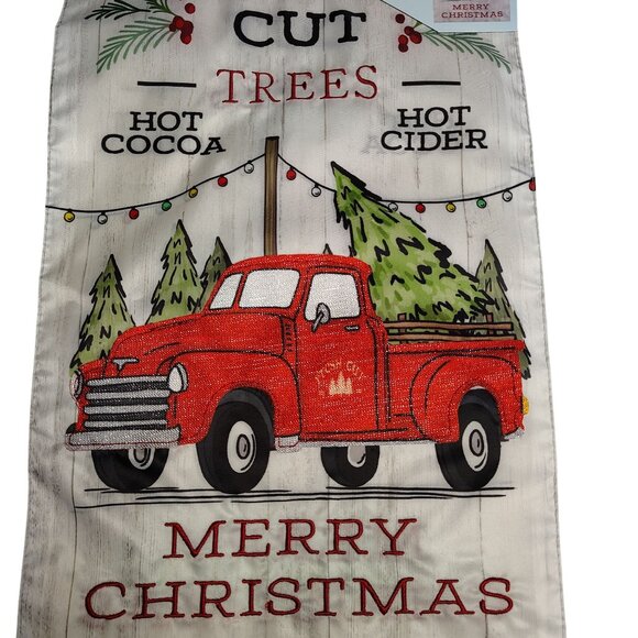 Fresh Cut Trees Red Truck Merry Christmas 18 inch Embroidered Yard Flag - Picture 6 of 6